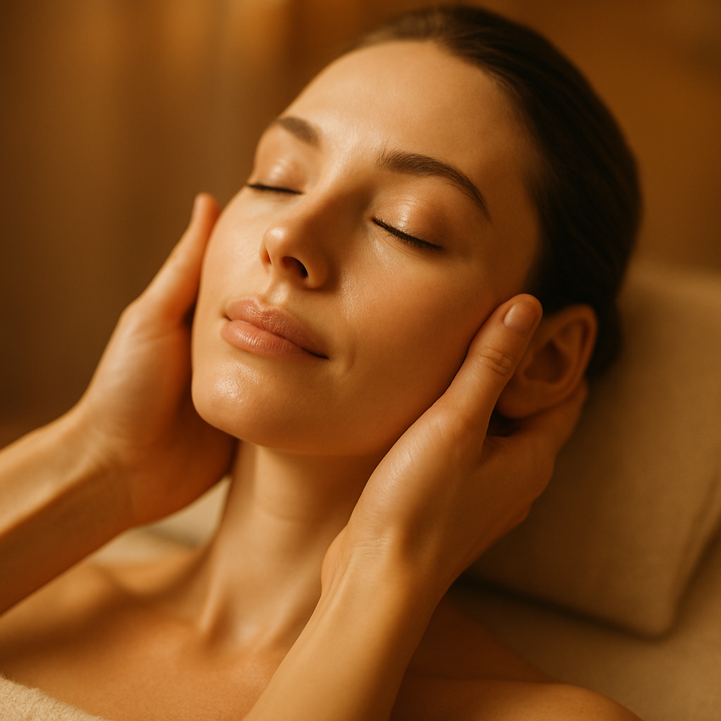 Guest in blissful relaxation during a luxury facial massage